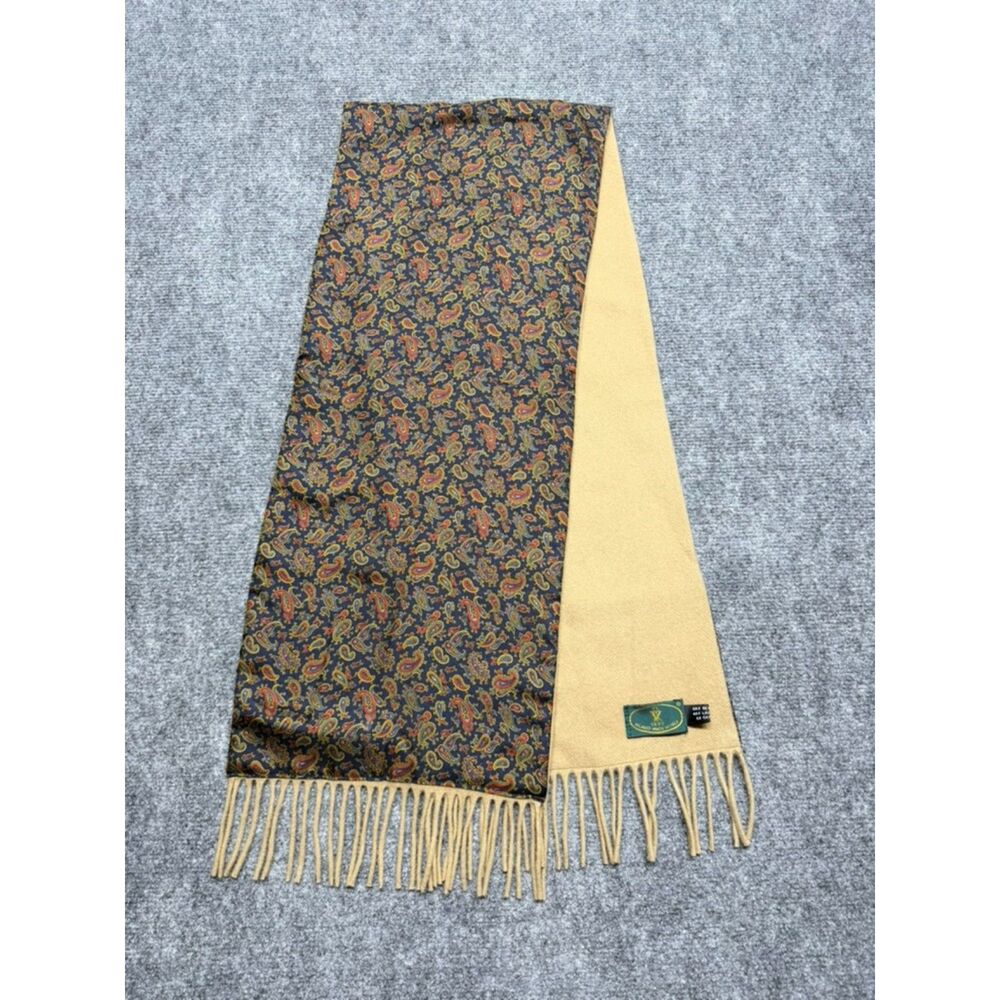 Italian Handmade Scarf Silk Wool Cashmere Paisley Reversible Fringe Luxury